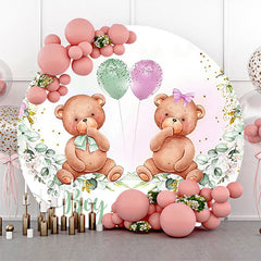 Lofaris Round Green Leaf Teddy Bear Gender Reveal Backdrop