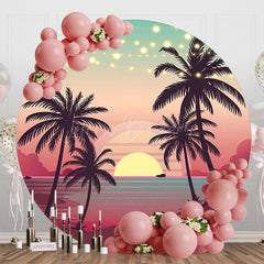 Lofaris Round Light Summer Sunset Palm Trees Beach Backdrop