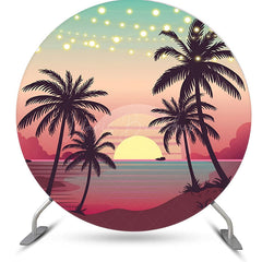 Lofaris Round Light Summer Sunset Palm Trees Beach Backdrop