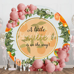 Lofaris Round Little Cutie Orange Leaf Baby Shower Backdrop