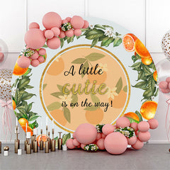 Lofaris Round Little Cutie Orange Leaf Baby Shower Backdrop