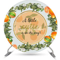 Lofaris Round Little Cutie Orange Leaf Baby Shower Backdrop