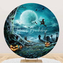 Lofaris Round Moon Night Tree Cemetery Halloween Backdrop