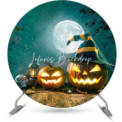 Lofaris Round Moon Night Wooden Floor Halloween Backdrop