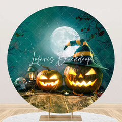 Lofaris Round Moon Night Wooden Floor Halloween Backdrop