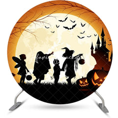 Lofaris Round Moon Silhouette Pumpkin Halloween Backdrop