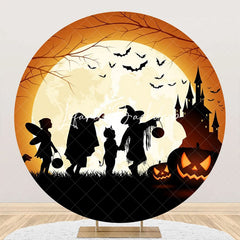 Lofaris Round Moon Silhouette Pumpkin Halloween Backdrop