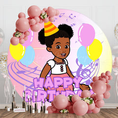 Lofaris Round Musical Balloons Girl Happy Birthday Backdrop