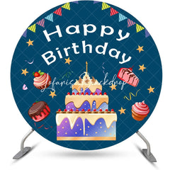 Lofaris Round Navy Blue Cake Desserts Backdrop For Birthday