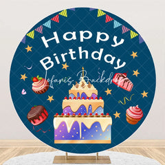 Lofaris Round Navy Blue Cake Desserts Backdrop For Birthday