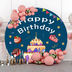 Lofaris Round Navy Blue Cake Desserts Backdrop For Birthday