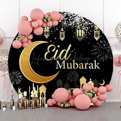 Lofaris Round Night Golden Castle Moon Eid Mubarak Backdrop