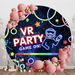 Lofaris Round Night Stars Neon Game On Vr Party Backdrop