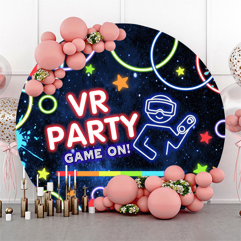 Lofaris Round Night Stars Neon Game On Vr Party Backdrop