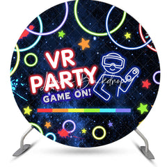 Lofaris Round Night Stars Neon Game On Vr Party Backdrop