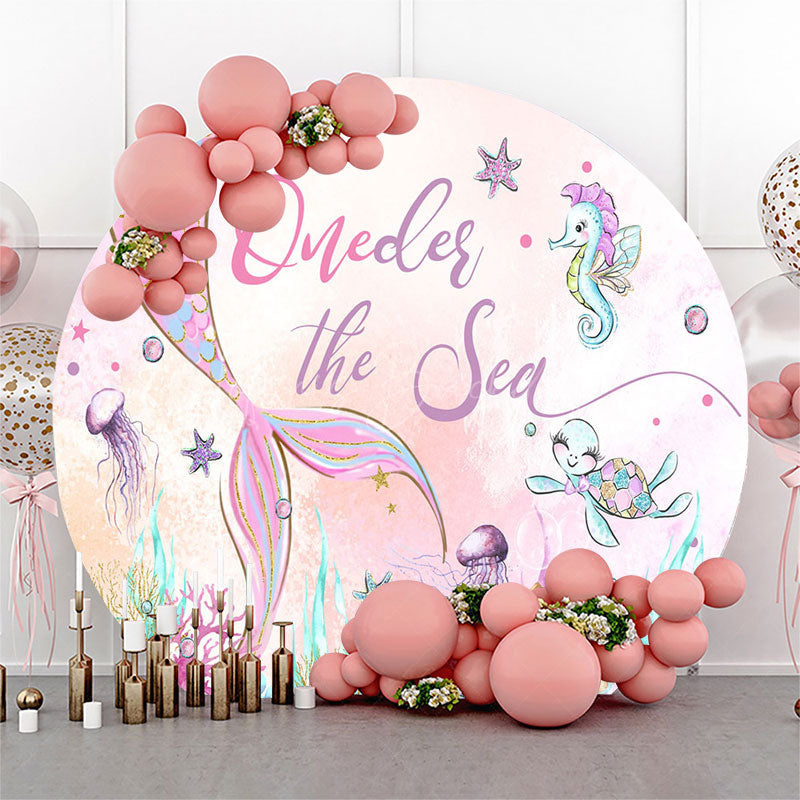 Lofaris Round Oneder The Sea Mermaid Backdrop For Birthday