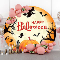 Lofaris Round Orange Pumpkin Trunk Moon Halloween Backdrop