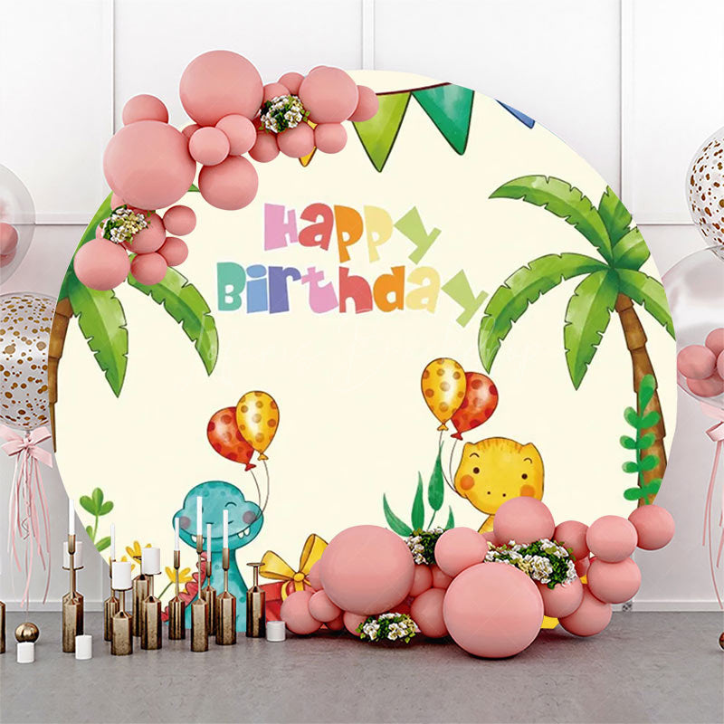 Lofaris Round Palm Trees Gifts Dinosaurs Birthday Backdrop