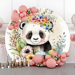 Lofaris Round Panda Floral Greenery Baby Shower Backdrop