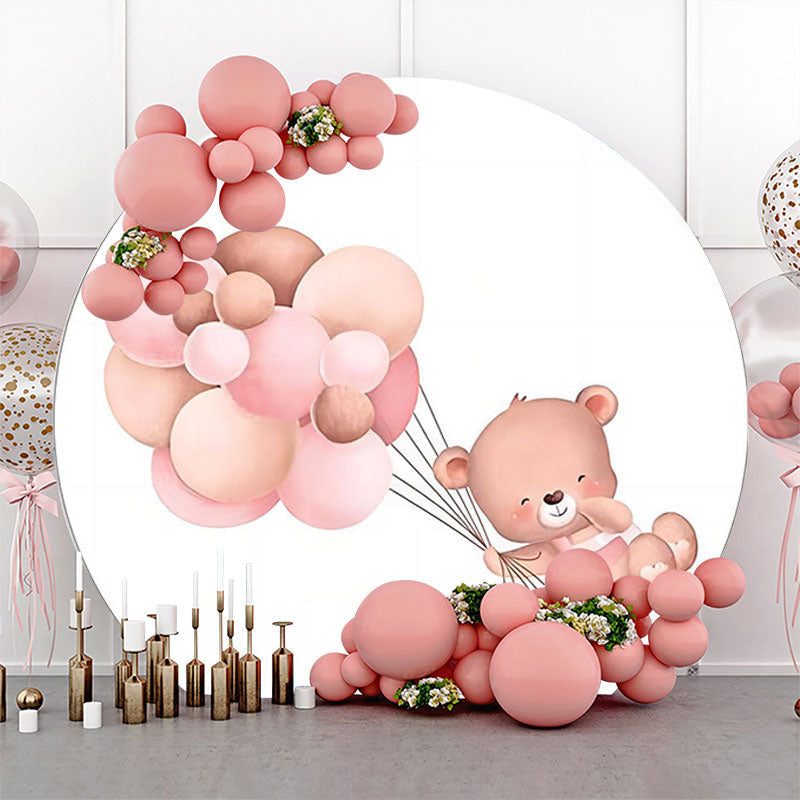 Lofaris Round Pink Balloons Bear Backdrop For Baby Shower