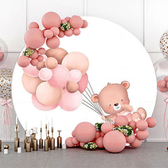 Lofaris Round Pink Balloons Bear Backdrop For Baby Shower