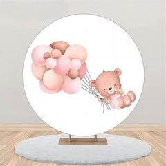 Lofaris Round Pink Balloons Bear Backdrop For Baby Shower