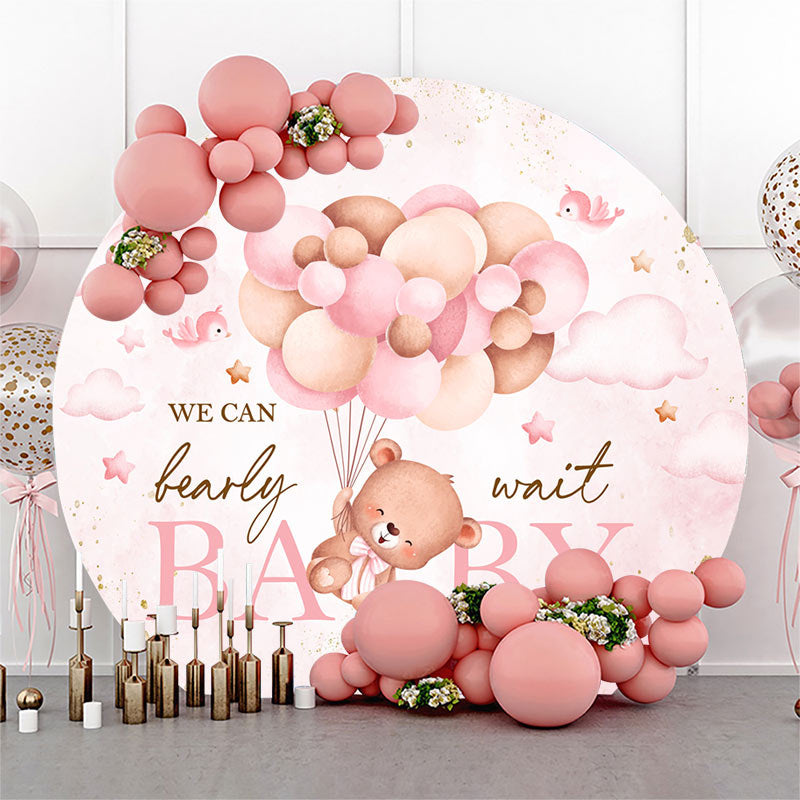 Lofaris Round Pink Balloons Bearly Wait Baby Shower Backdrop