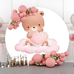 Lofaris Round Pink Cloud Teddy Bear Baby Shower Backdrop