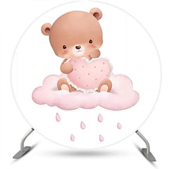 Lofaris Round Pink Cloud Teddy Bear Baby Shower Backdrop