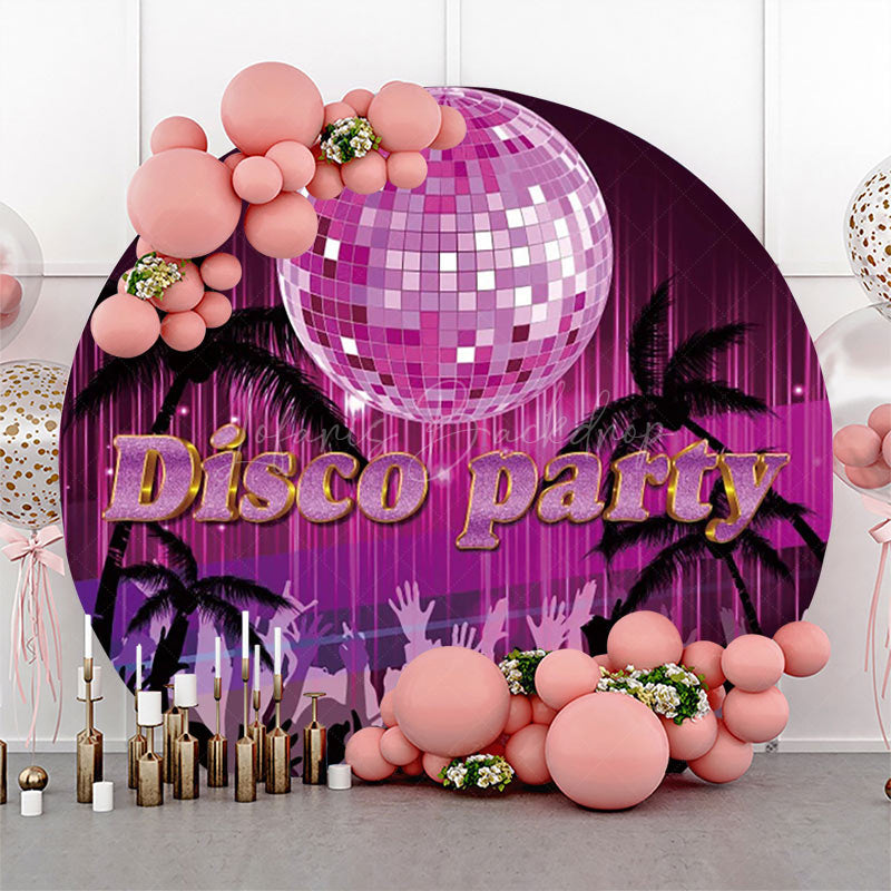 Lofaris Round Pink Coconut Palm Night Disco Party Backdrop