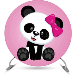 Lofaris Round Pink Cute Panda Baby Shower Backdrop For Girls