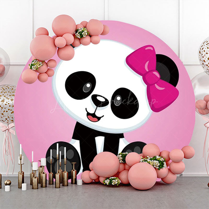 Lofaris Round Pink Cute Panda Baby Shower Backdrop For Girls