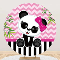 Lofaris Round Pink Green Bamboo Panda Baby Shower Backdrop