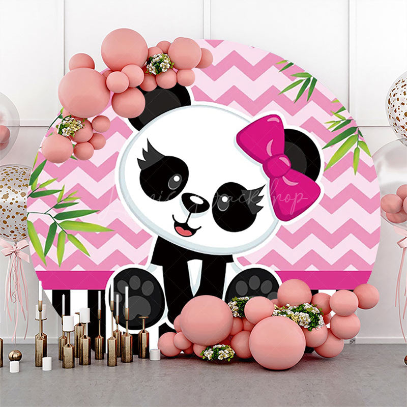 Lofaris Round Pink Green Bamboo Panda Baby Shower Backdrop