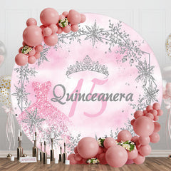 Lofaris Round Pink Silver Sparkle 15th Birthday Backdrop