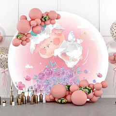 Lofaris Round Pink White Floral Rabbit Baby Shower Backdrop