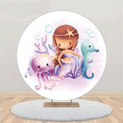 Lofaris Round Purple Jellyfish Mermaid Birthday Bakcdrop