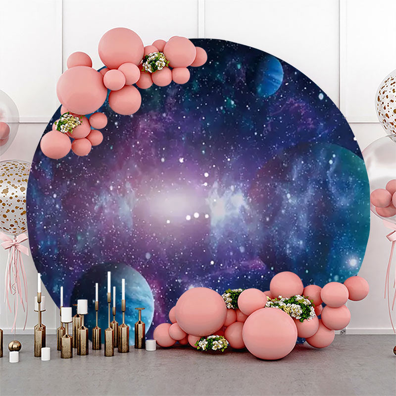 Lofaris Round Purple Planet Universe Sparkly Birthday Backdrop