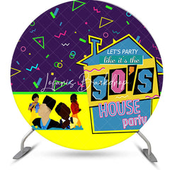 Lofaris Round Purple Yellow Ribbons 90s House Party Backdrop