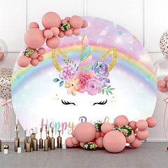 Lofaris Round Rainbow Unicorn Floral Bokeh Birthday Backdrop