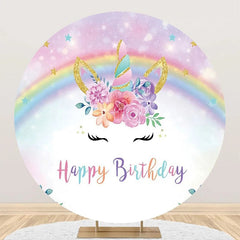 Lofaris Round Rainbow Unicorn Floral Bokeh Birthday Backdrop