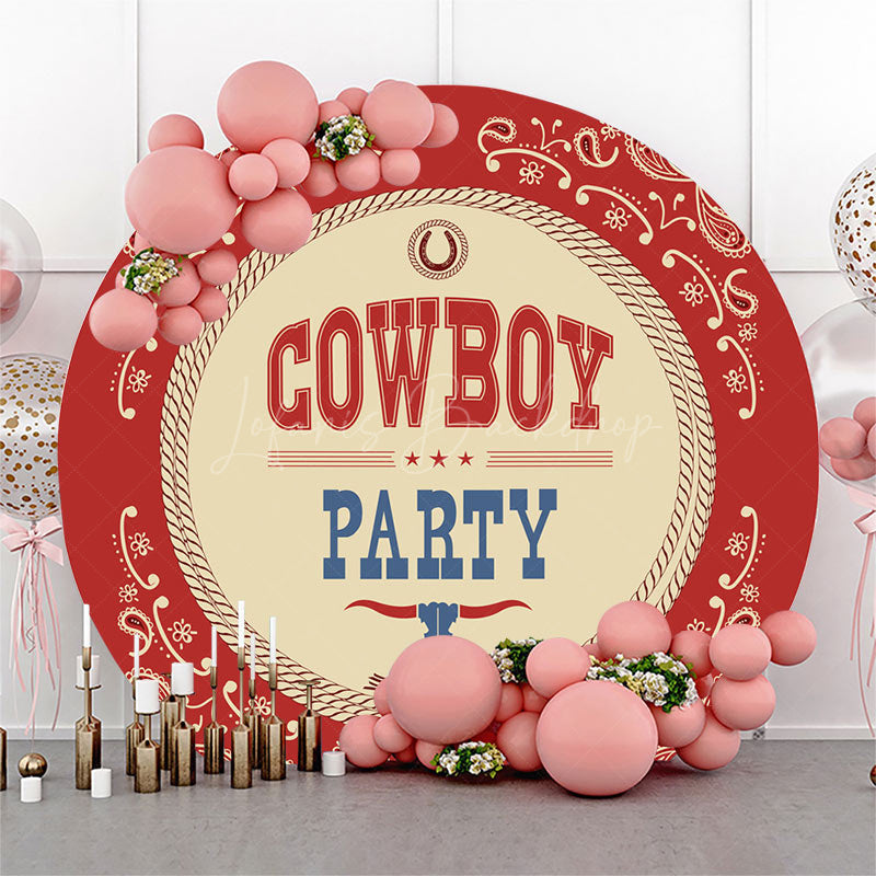 Lofaris Round Red Beige Prints Vintage Cowboy Party Backdrop