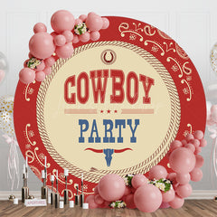 Lofaris Round Red Beige Prints Vintage Cowboy Party Backdrop