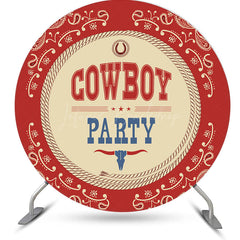 Lofaris Round Red Beige Prints Vintage Cowboy Party Backdrop