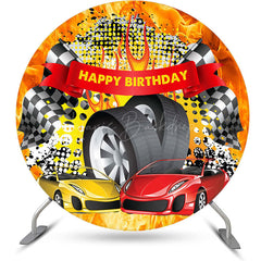 Lofaris Round Red Yellow Racing Flag Tire Birthday Backdrop