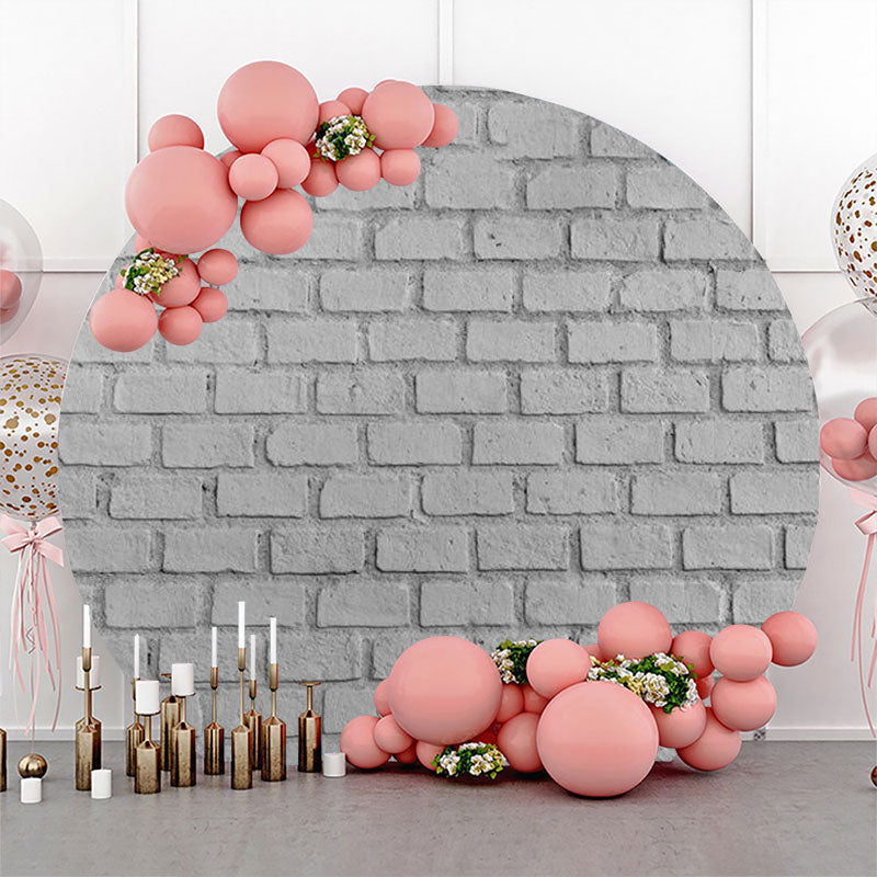 Lofaris Round Retro Grey Brick Wall Birthday Party Backdrop