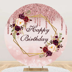 Lofaris Round Rose Gold Glitter Floral Birthday Backdrop