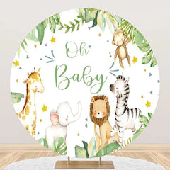 Lofaris Round Safari Animals Green White Baby Shower Backdrop