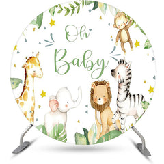 Lofaris Round Safari Animals Green White Baby Shower Backdrop