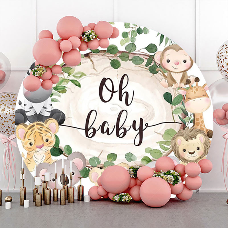 Lofaris Round Safari Animals Oh Baby Gender Reveal Backdrop